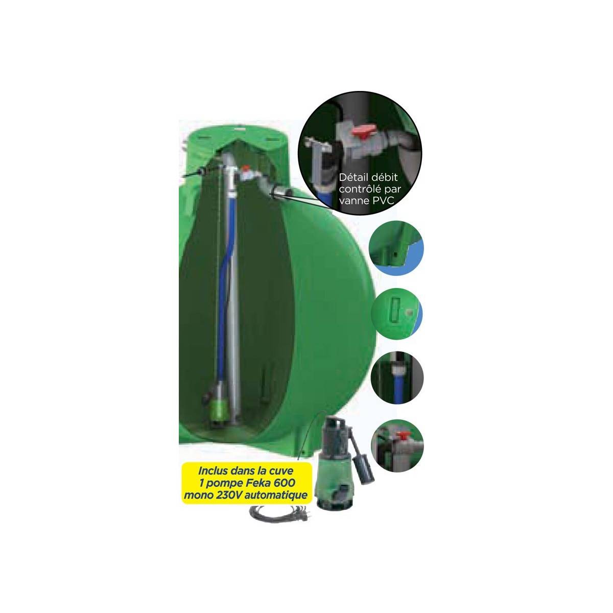 Ecoregul rainwater regulating tank with pump, high outlet