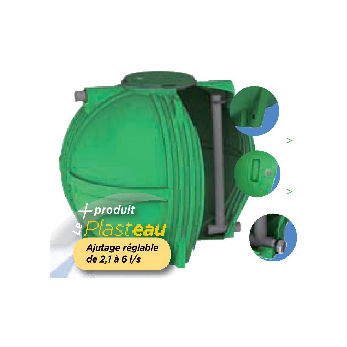 Ecoregul rainwater regulating tank low output with adjustable nozzle