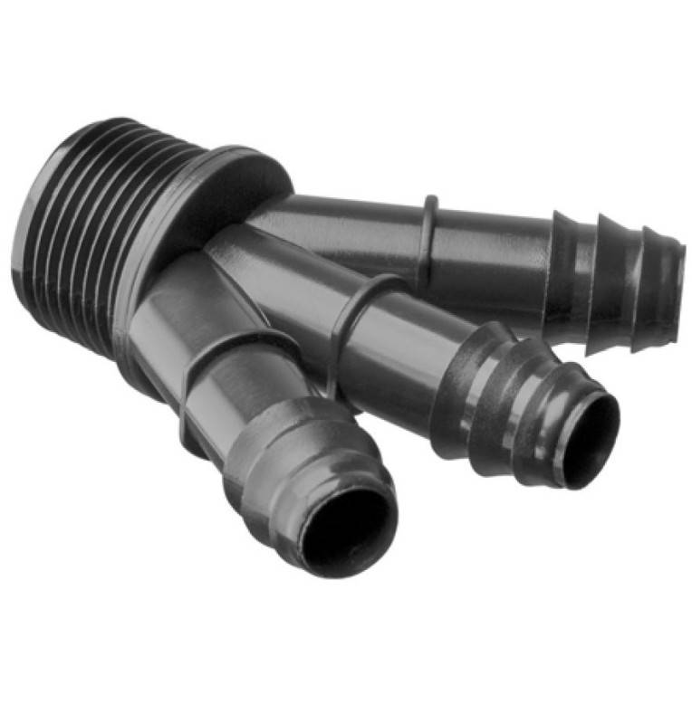 3-way hose coupling Y Ø16mm - male 3/4 inch for micro irrigation