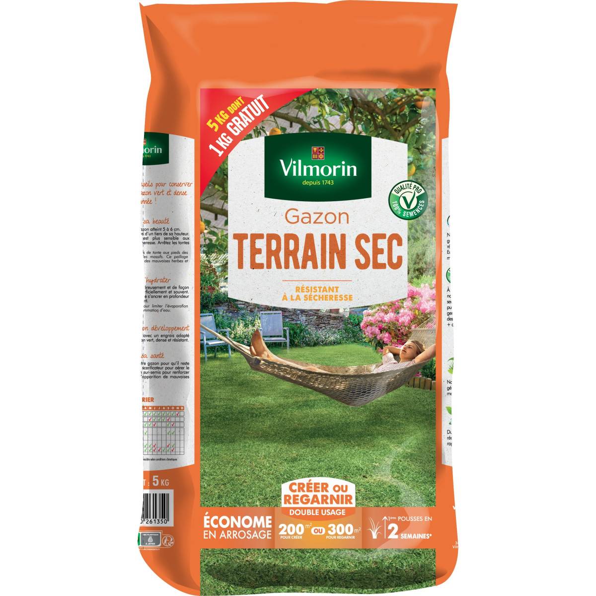 Gazon terrain sec 5 kgs dont 1kg gratuit