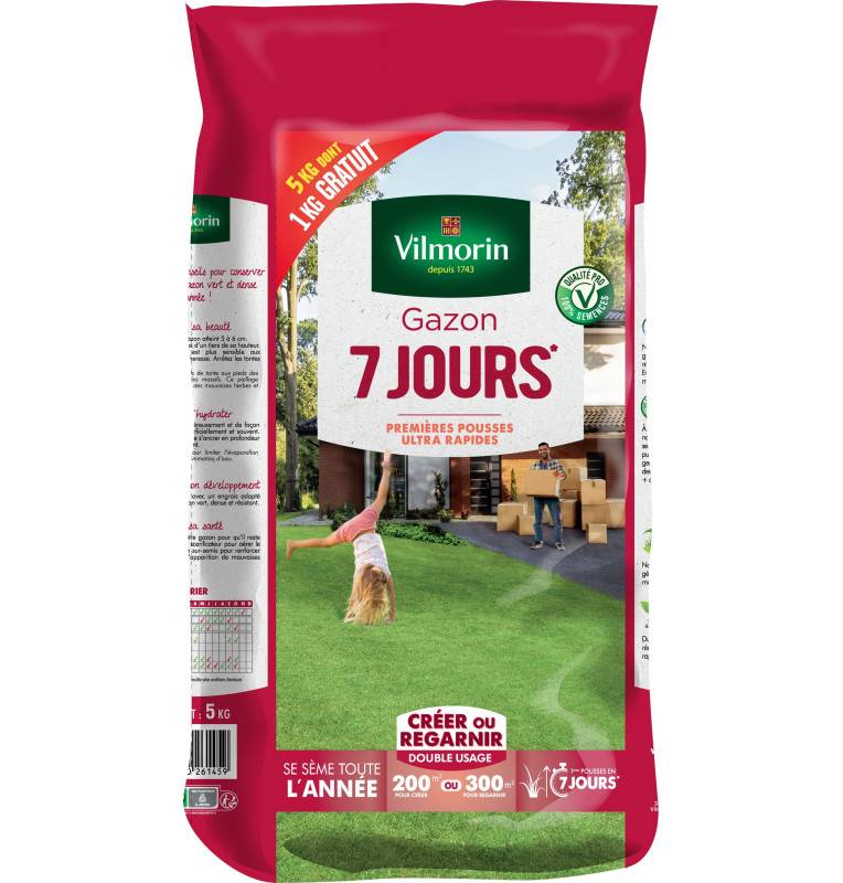 Gazon 7 jours 5 kgs dont 1 kg gratuit