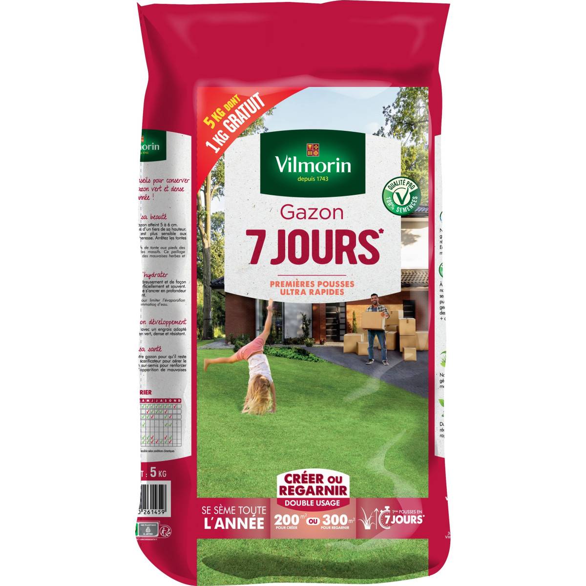 Gazon 7 jours 5 kgs dont 1 kg gratuit