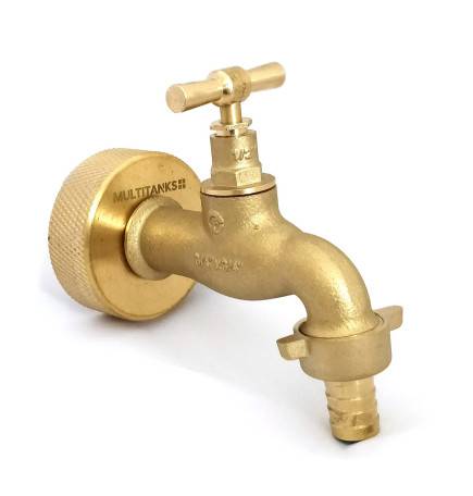 S60x6 brass fitting with brass tap and 15mm fluted outlet