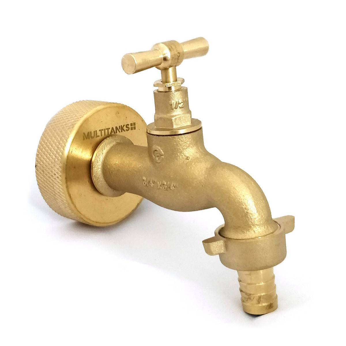 S60x6 brass fitting with brass tap and 15mm fluted outlet