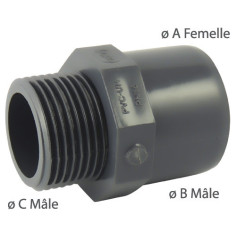 Adapter male / female or male / male in mixed PVC to screw and stick