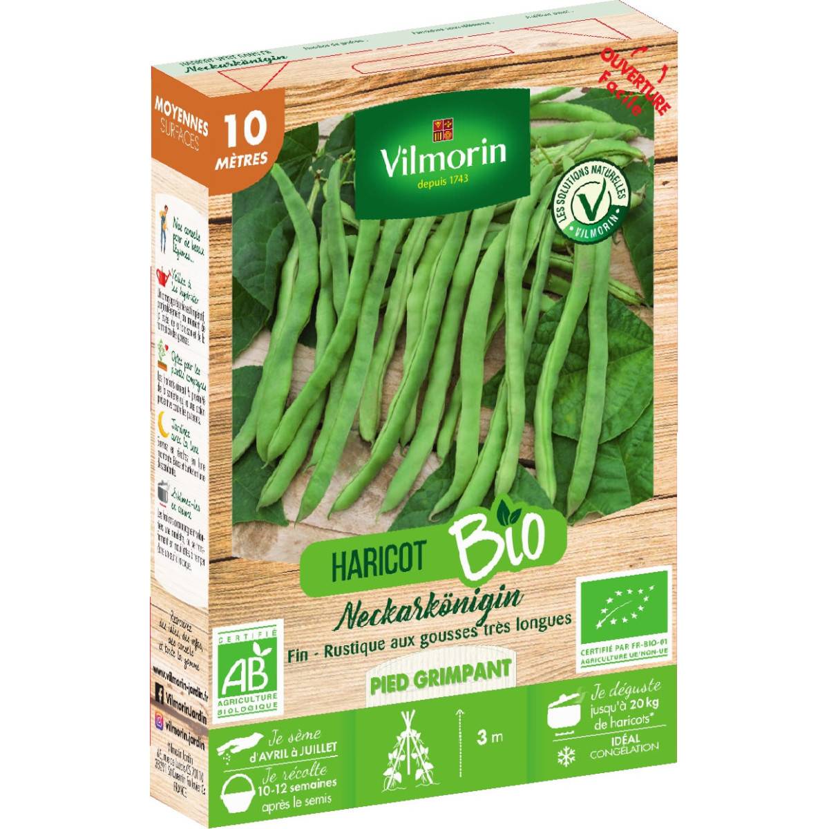 Haricot vert sans fil NECKARKÖNIGIN BIO 10 mètres