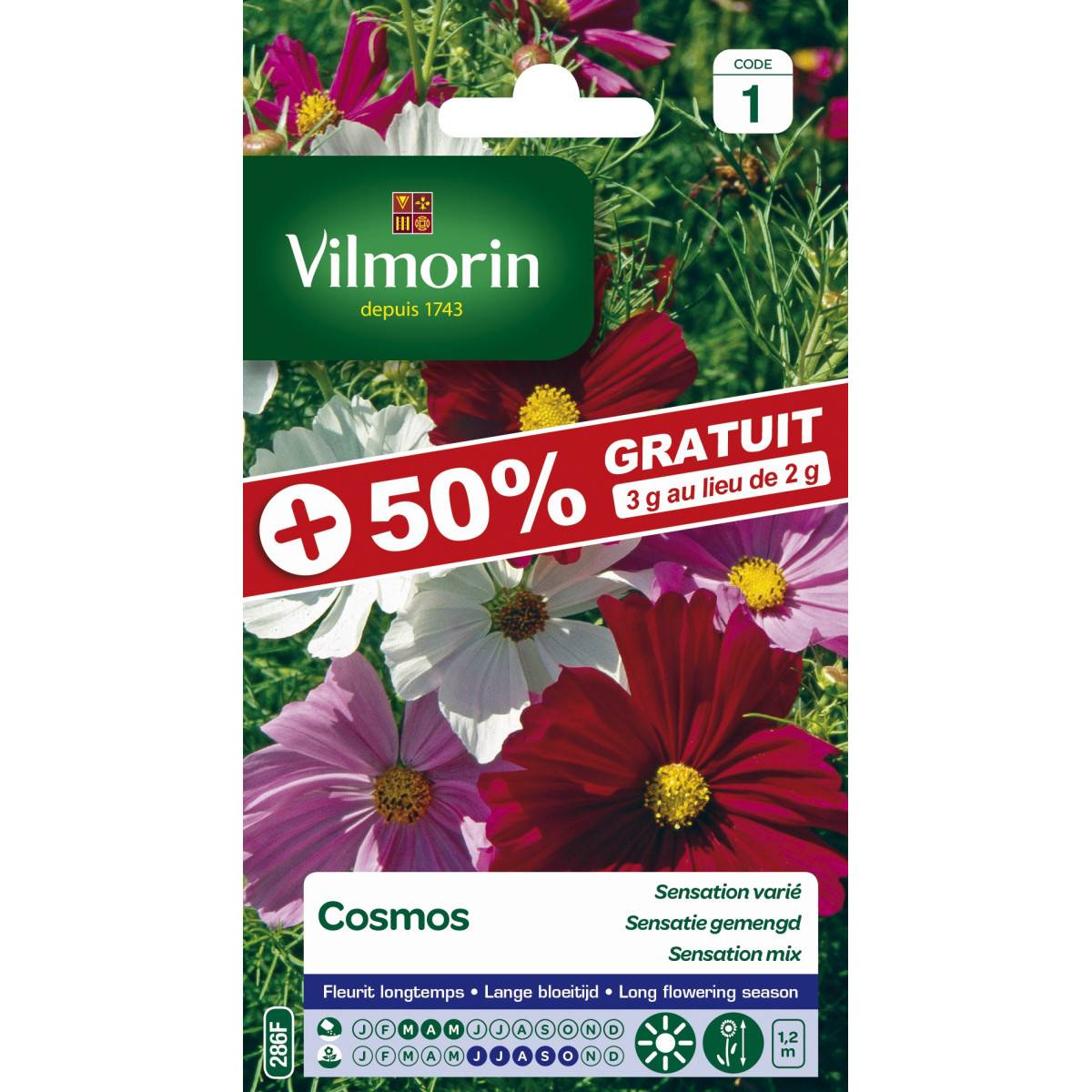 Sachet graines Cosmos à grande fleurs Varié +50% gratuit -Cosmos bipinnatus