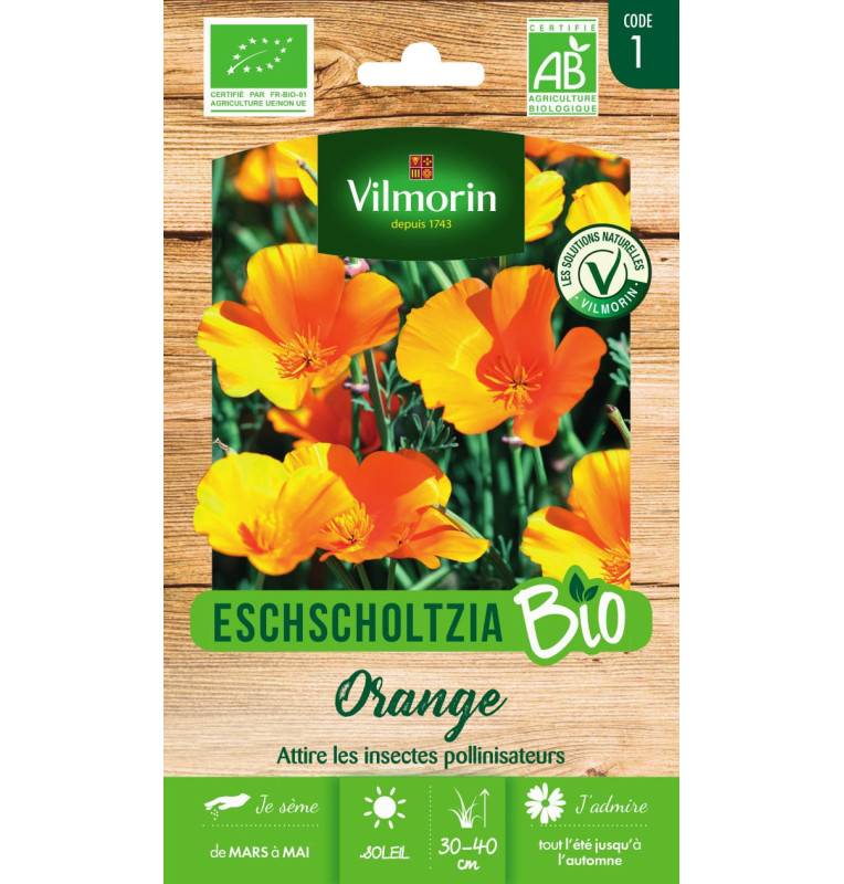 Sachet graines Eschscholtzia Orange BIO - Eschscholzia californica