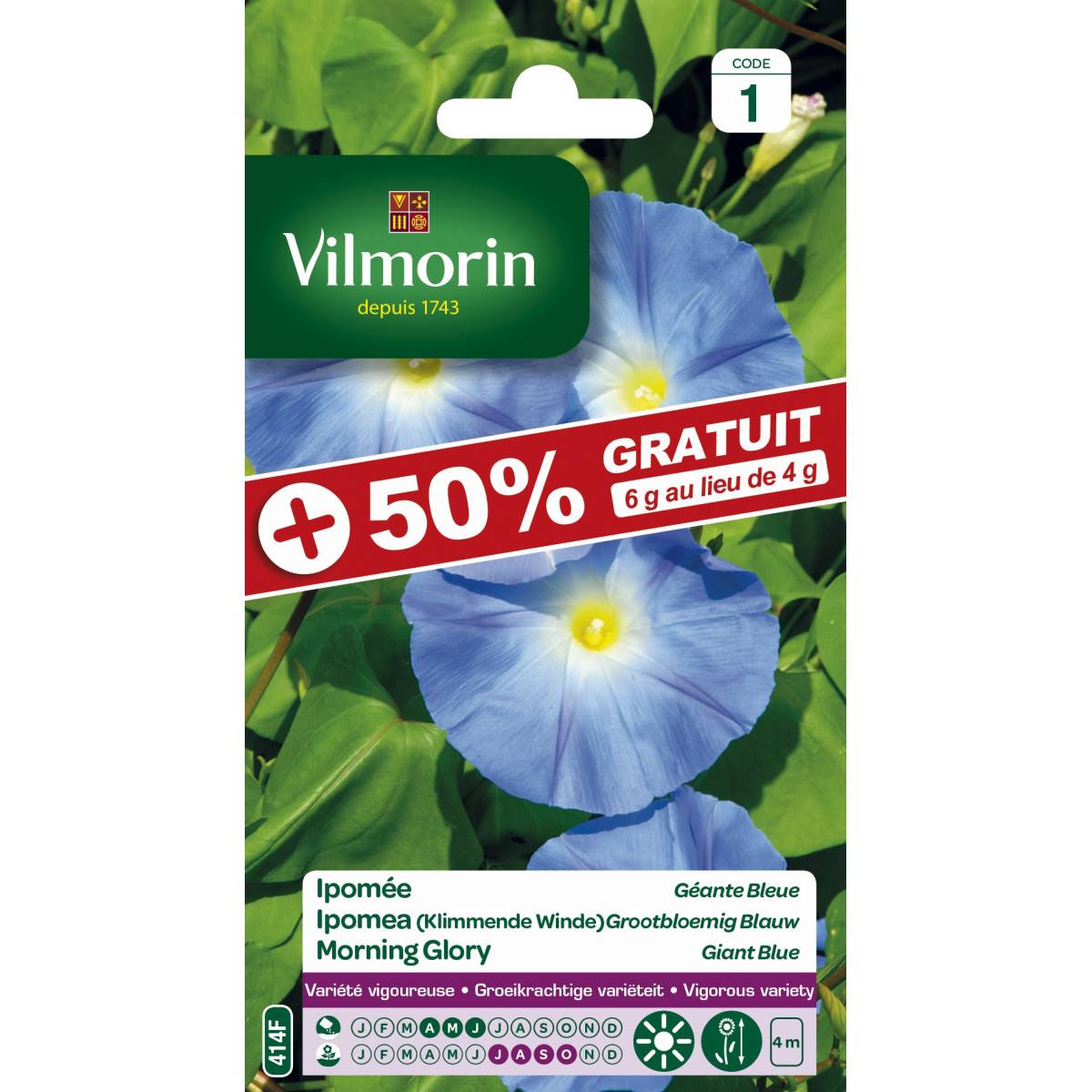 sachet graines Ipomée Géante bleue +50% Gratuit - Ipomoea tricolor