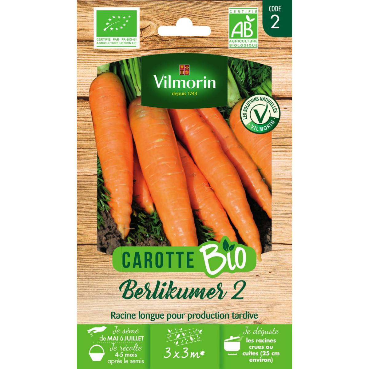 Sachet graines Carotte Berlikum 2 BIO - Daucus carota