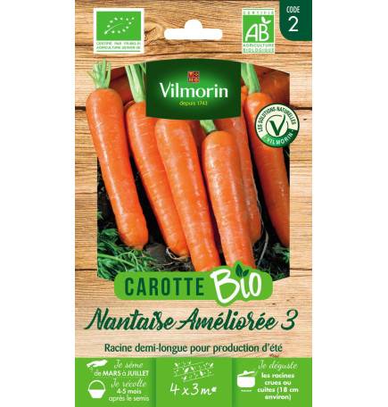 Sachet graines Carotte Nantaise améliorée 3 BIO - Daucus carota