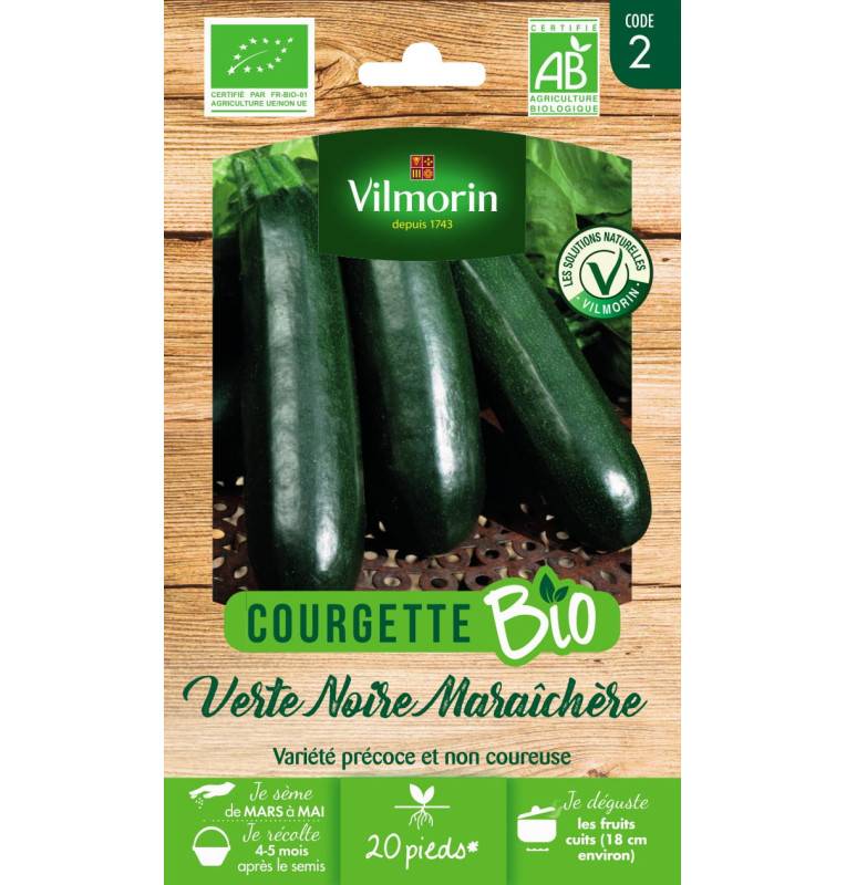 Sachet graines Courgette verte noire Maraîchère BIO - Cucurbita pepo