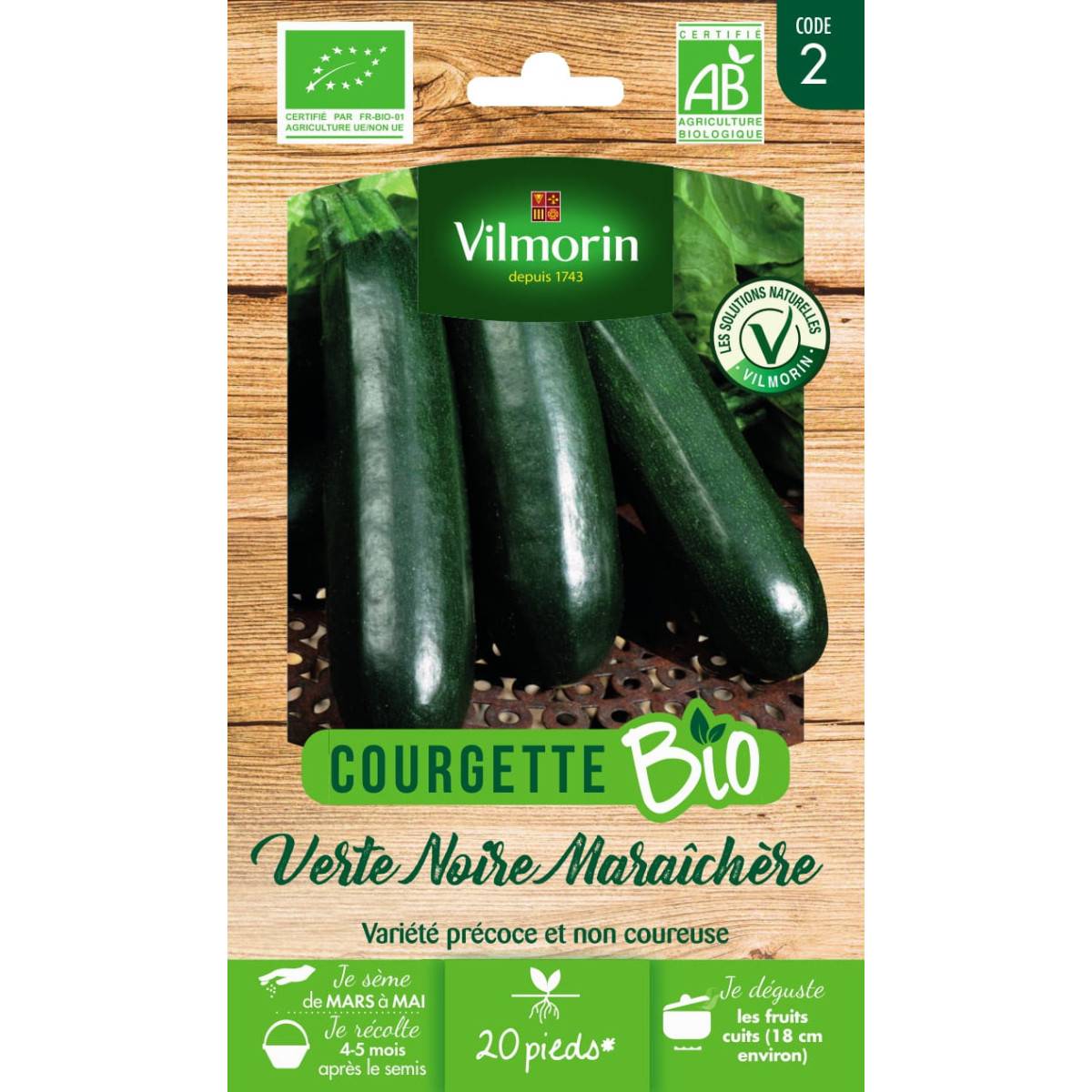 Sachet graines Courgette verte noire Maraîchère BIO - Cucurbita pepo