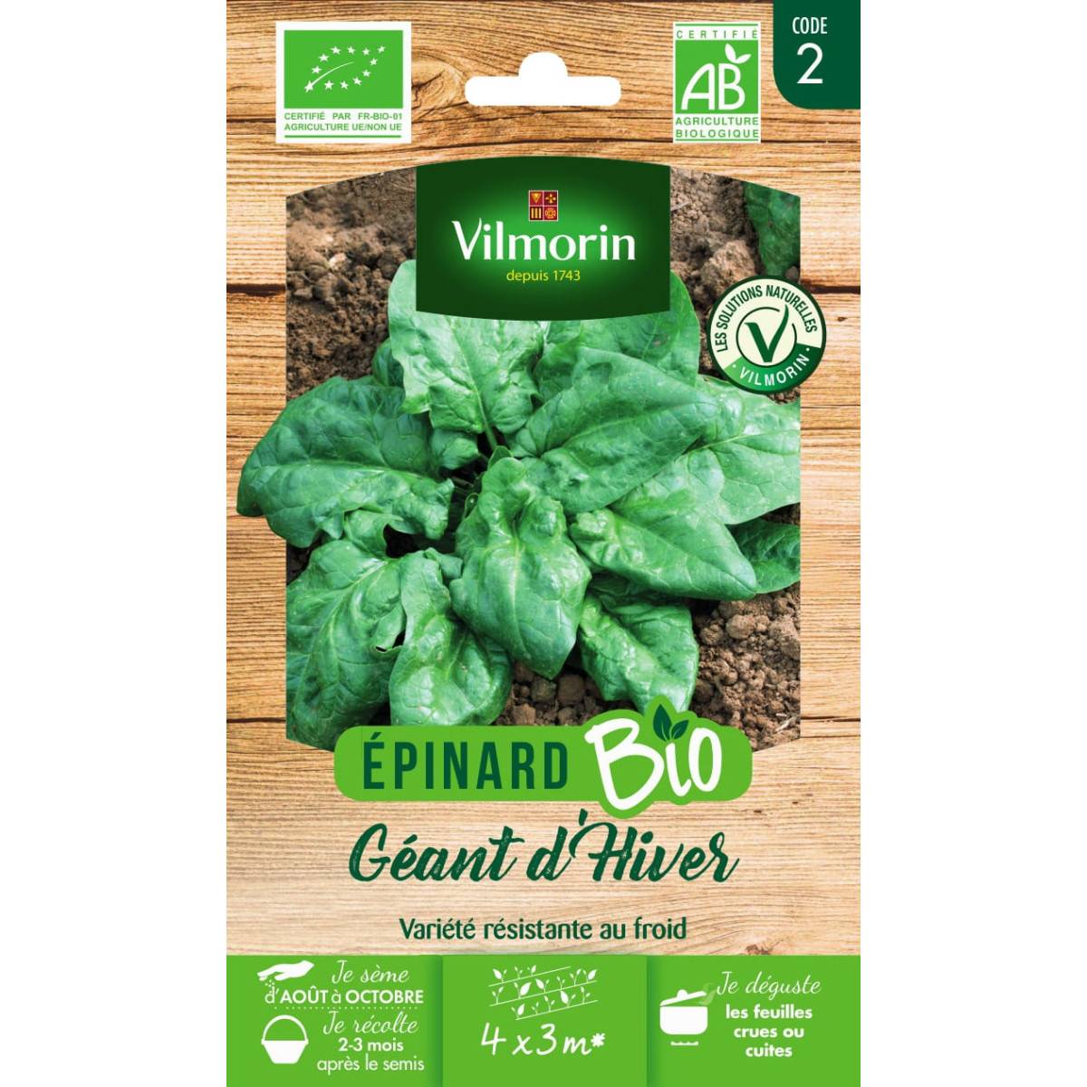 Sachet graines Epinard Géant d'hiver BIO - Spinacia oleracea