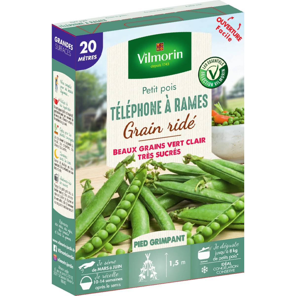 Petit Pois TELEPHONE A RAMES grain ridé 20 mètres