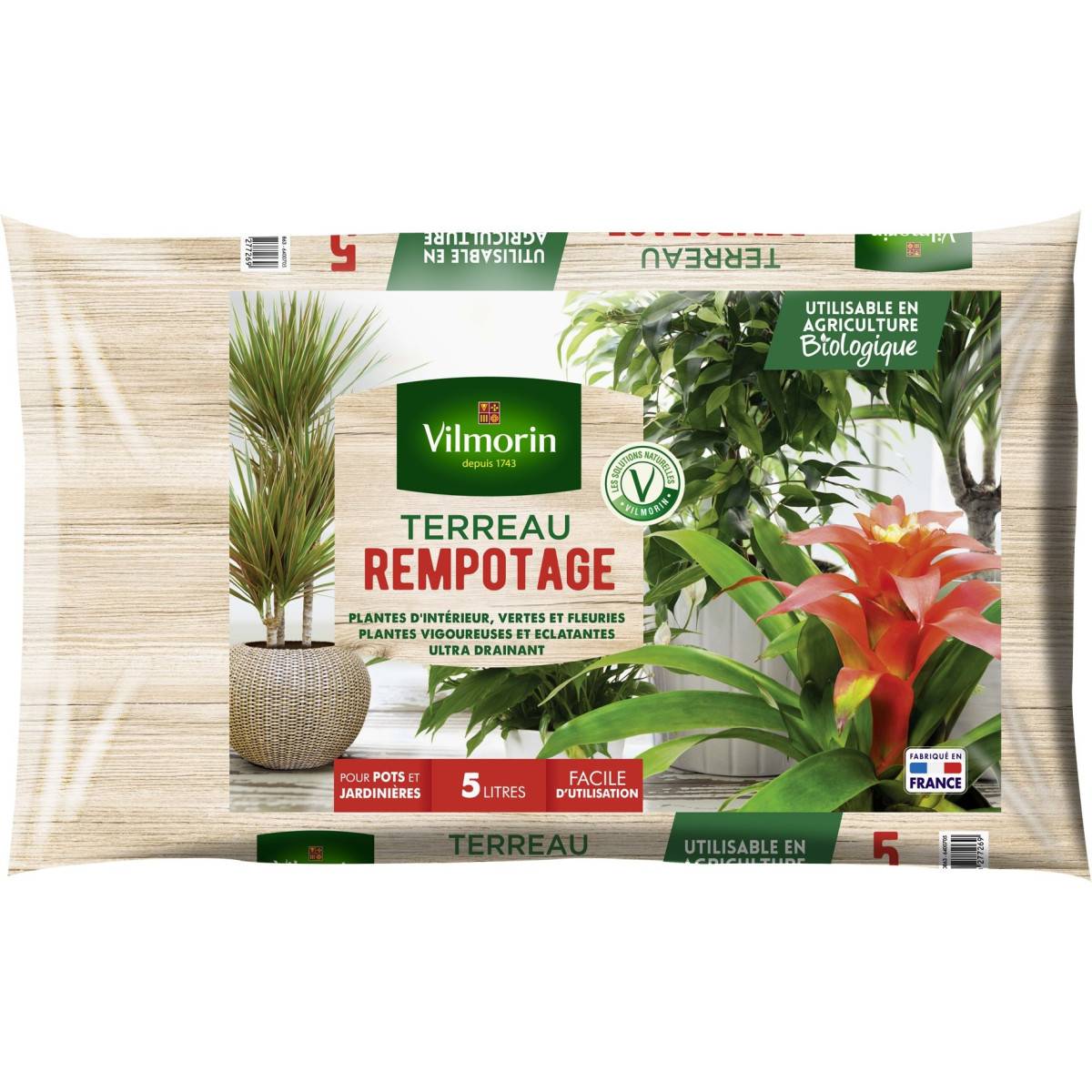 Terreau rempotage plantes d'intérieur vertes et fleuries - Sac de 5 litres