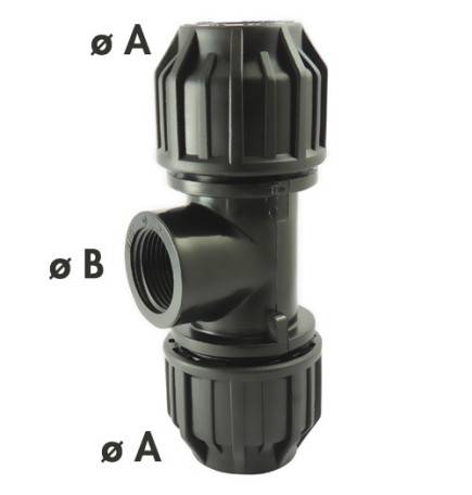 Compression fitting 90 ° tee with tapped bypass