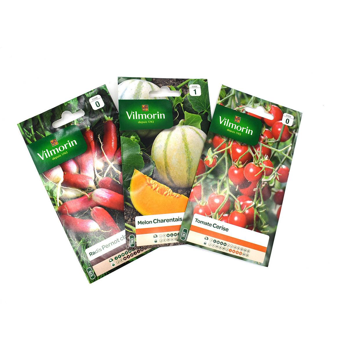 Pack fraicheur de 3 sachet de graines - Tomate cerise - Melon Charentais - Radis Pernot