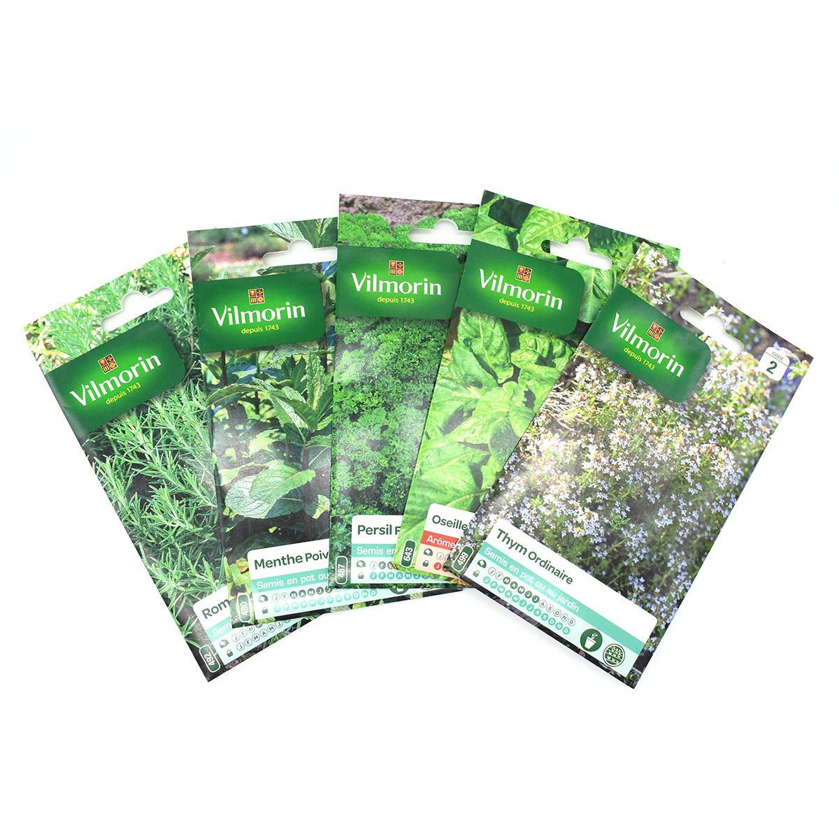 Pack de 5 sachets graines aromatiques - Thym - Oseille - Persil - Menthe - Romarin