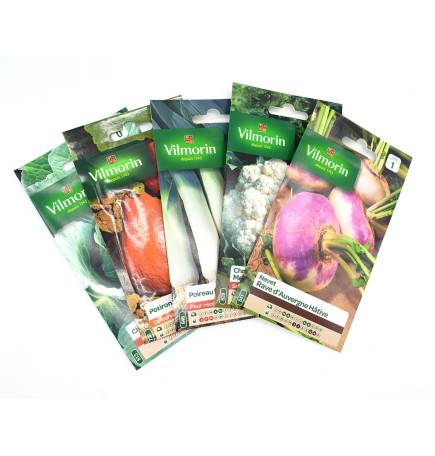 Pack de 5 sachets de graines légumes d'hiver : navet - chou fleur- poireau - potimarron - chou