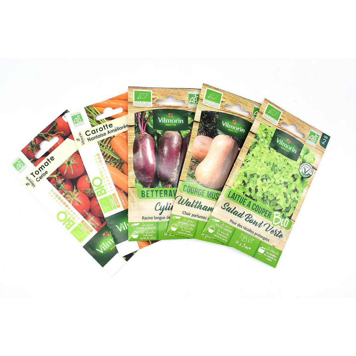 Pack de 5 sachets de graines potagères BIO