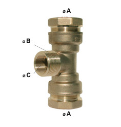 Té à compression avec filetage mâle et taraudage femelle en laiton