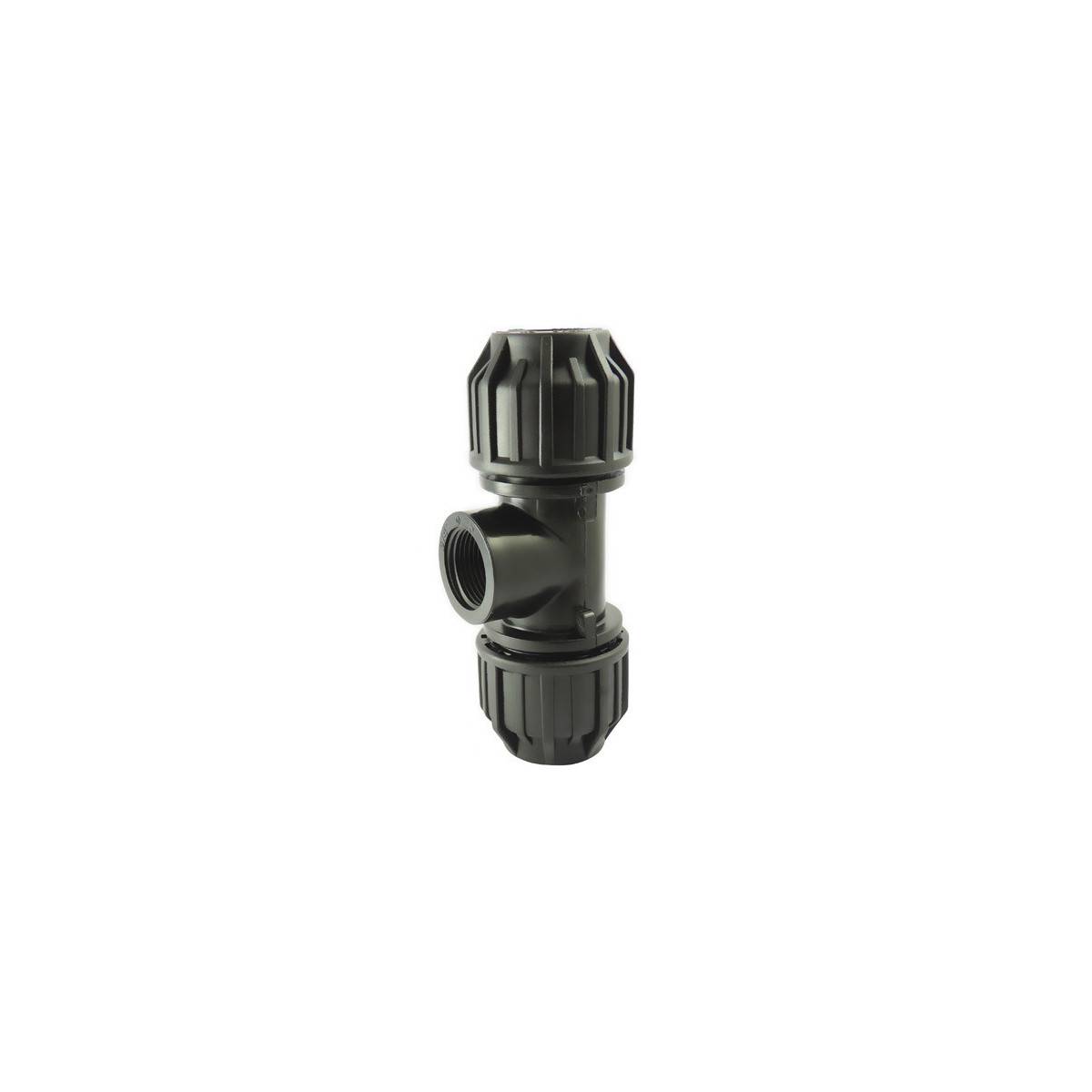 Compression fitting 90 ° tee with tapped bypass