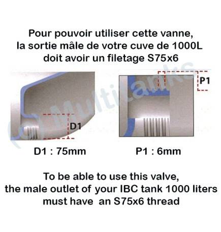 S75x6 fitting - brass 1 "1/4 - 25 mm outlet valve for IBC IBC