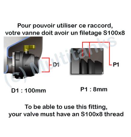 Raccord S100x8 femelle -robinet jardin 90° avec nez raccord rapide