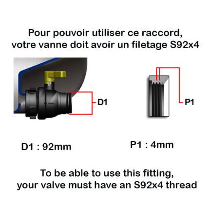 Raccord femelle S92x4 - male fileté S60x6