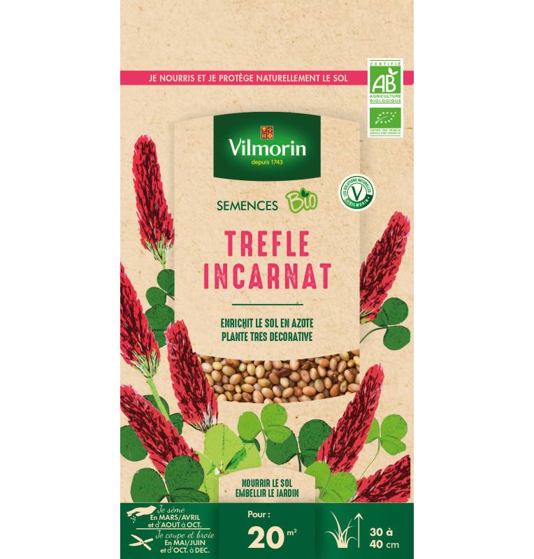 Graines de Trefle Incarnat BIO , sachet de 60 grs