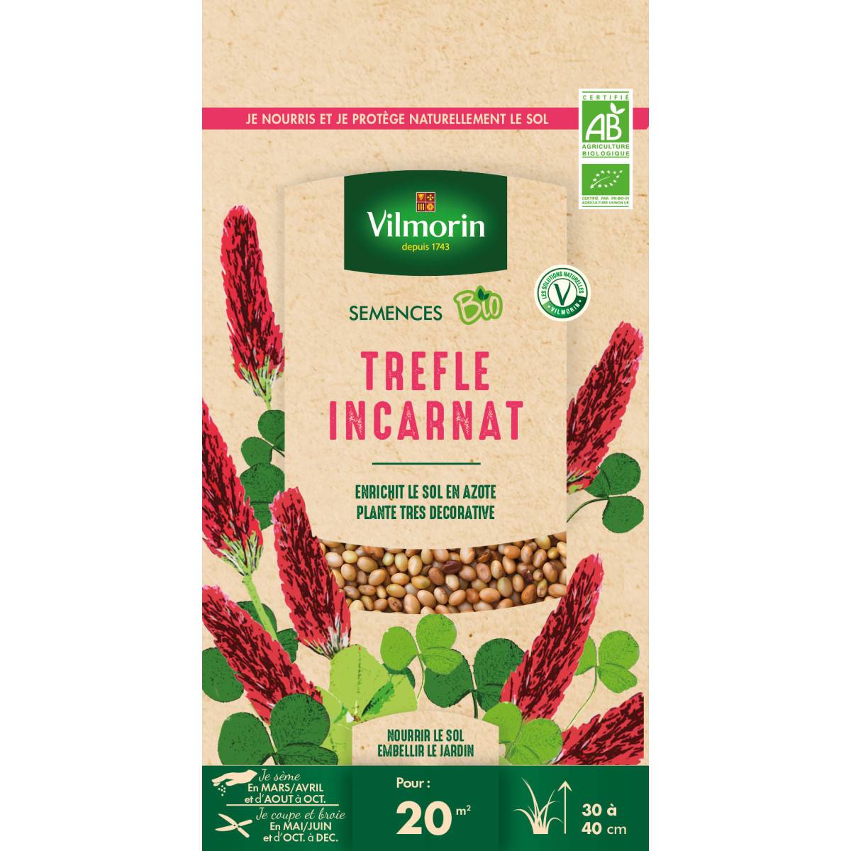 Graines de Trefle Incarnat BIO , sachet de 60 grs