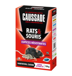 Raticide Rats & Souris - Pat'Appât Espèces résistantes , boite de 150grs ( 15x10grs)