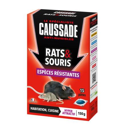 Raticide Rats & Souris - Pat'Appât Espèces résistantes , boite de 150grs ( 15x10grs)