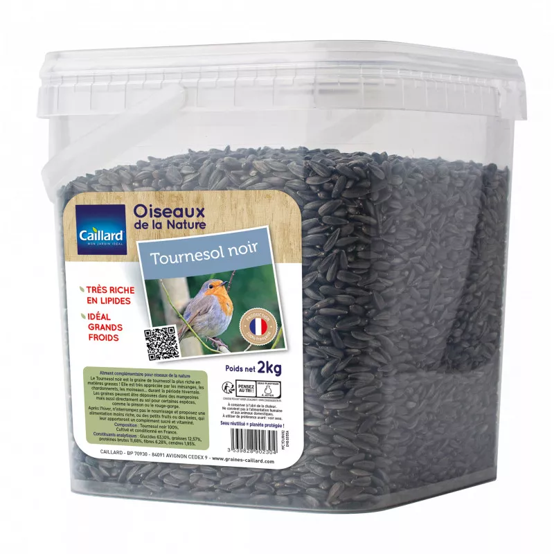 Cubo de semillas de girasol negro 2 kgs para ave de la naturaleza