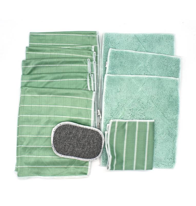 Kit de 3 chiffons microfibres en bambou ,2 lavettes double face et 1 éponge en bambou