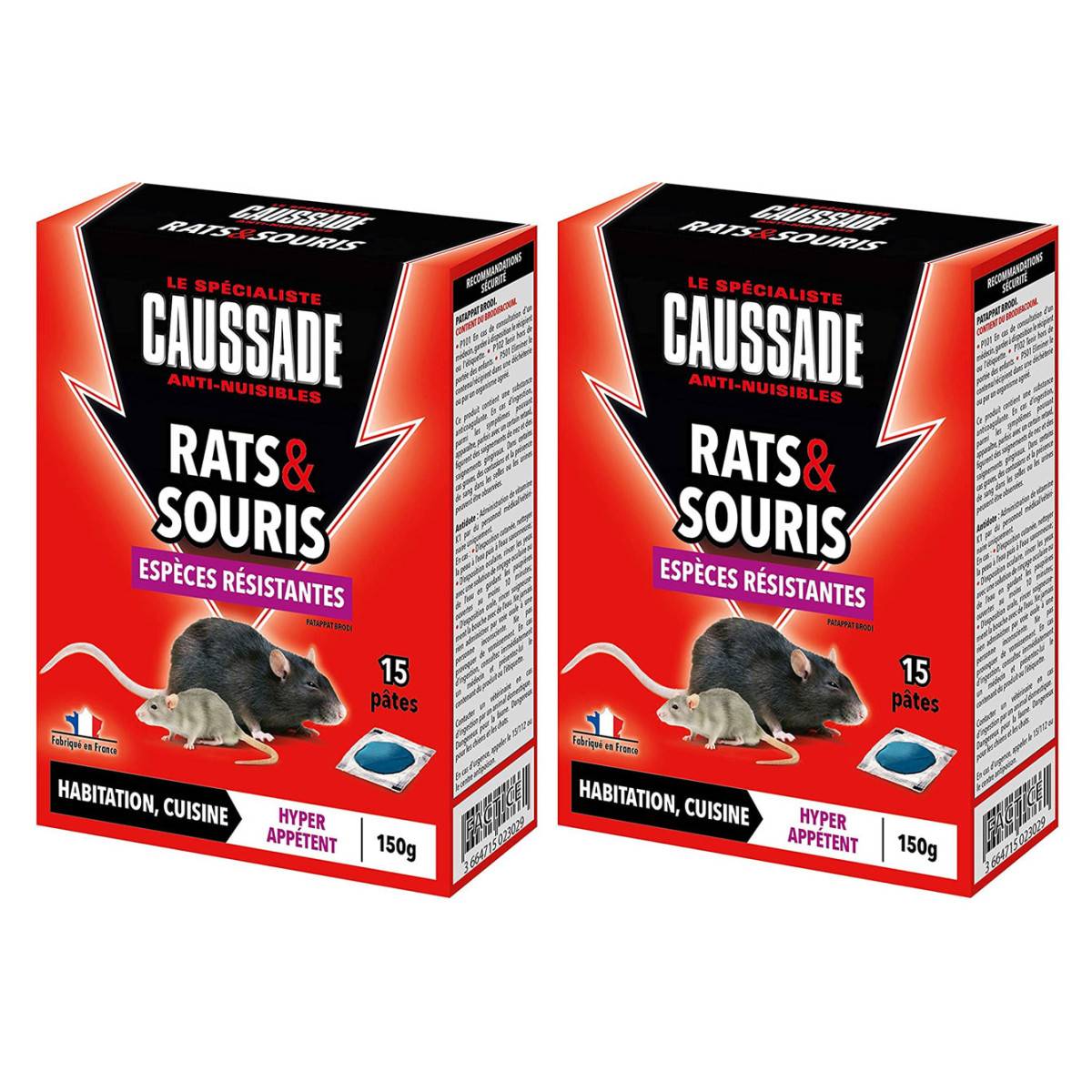 Raticide Rats & Souris - Pat'Appât Espèces résistantes , boite de 150grs ( 15x10grs)