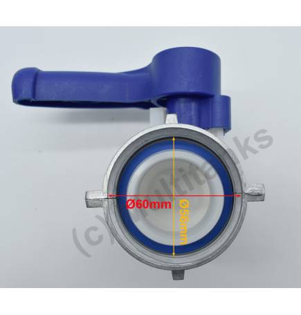 Butterfly valve with floating nut in aluminum S60x6 for tank 1000 liters IBC