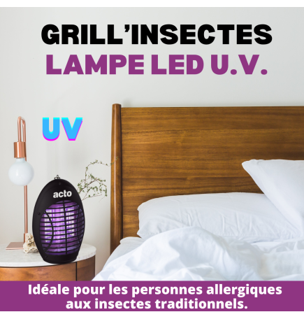 ACTO Grill'Insectes LAMPE LED U.V. - Piège à Insectes Efficace et Économique