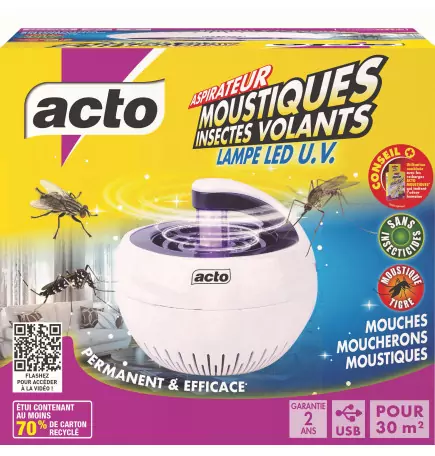 ASPIRATEUR MOUSTIQUE INSECTES VOLANTS LAMPE UV 80M2 - ACTO
